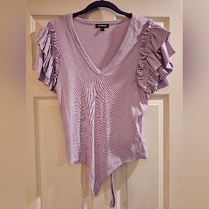 Express Lilac Ruffle Sleeve V-Neck Bodysuit